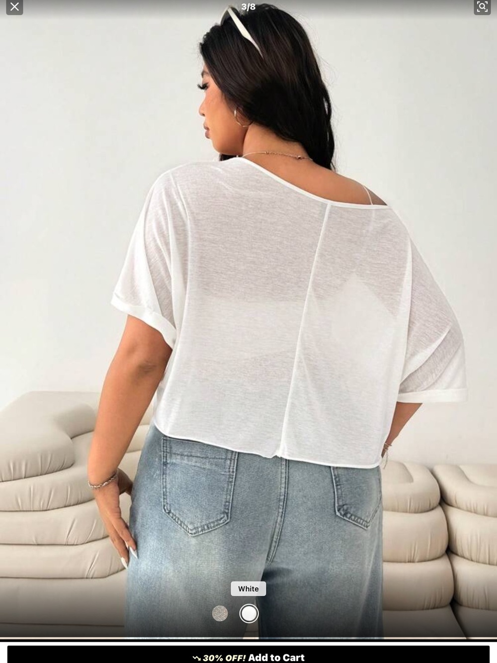 SHEIN White Asymmetrical Scoop Neck Short Sleeve Lightweight Tee Size 3X NEW - Picture 5 of 14